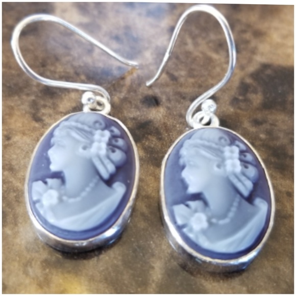 Jewelry - Genuine Purple Onyx Cameo Earrings 1.25" long